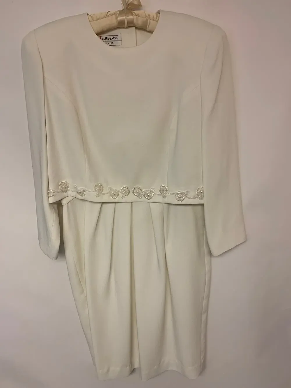 Talbots Rimini Dress Vintage Ivory Beaded Formal Wedding Modest Womens SZ 14